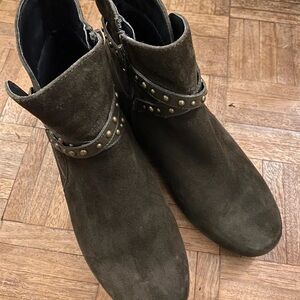 Hotter Dark Green Heeled Boots with Studded Strap